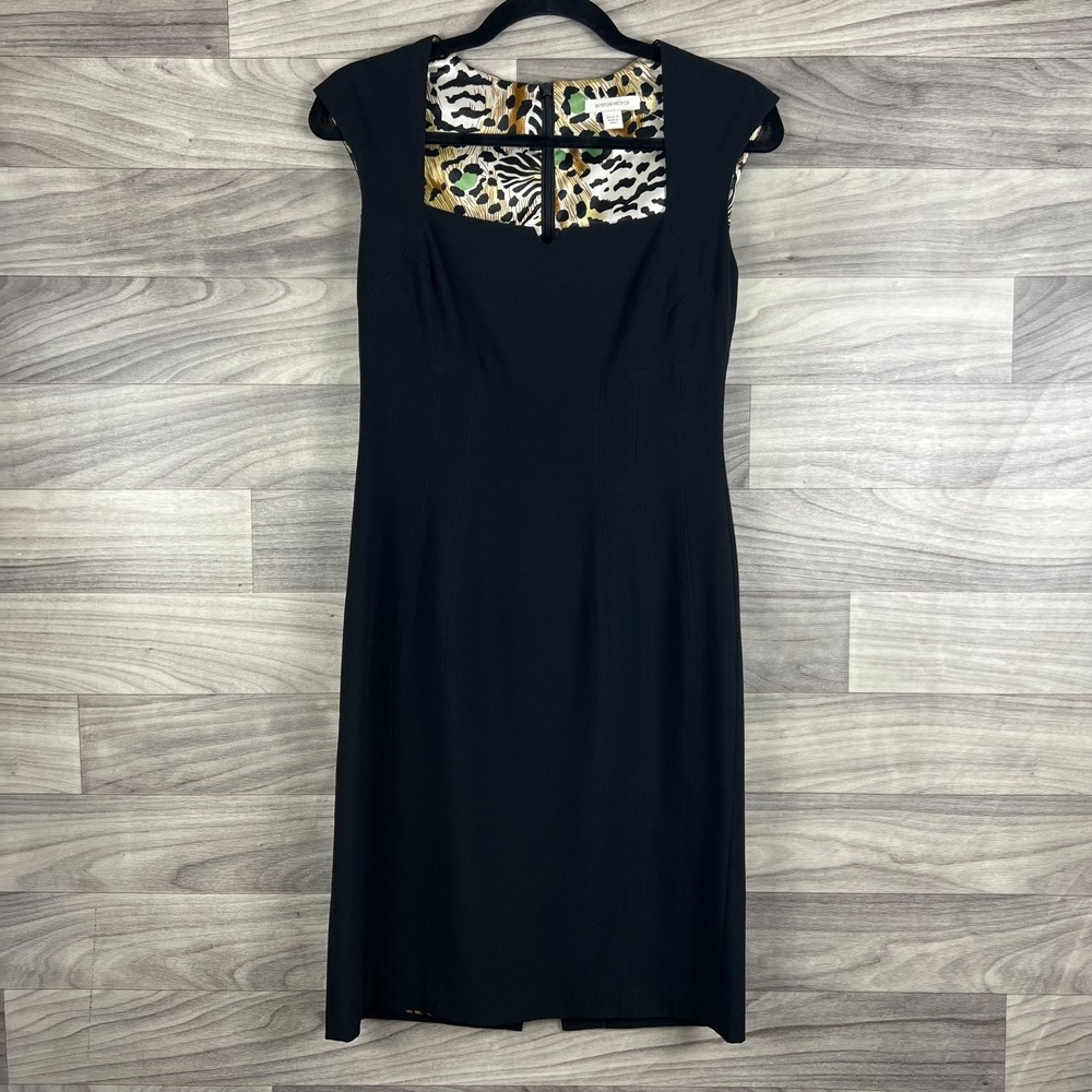 Boston Proper Sheath Dress Women's Size 4 Black Rayon Sleeveless Square-Neck LBD
